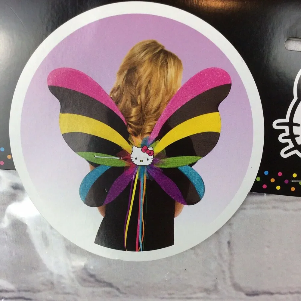 Hello Kitty Childs Black Sequined Fedora & Rainbow Sparkle Wings Cosplay Costume